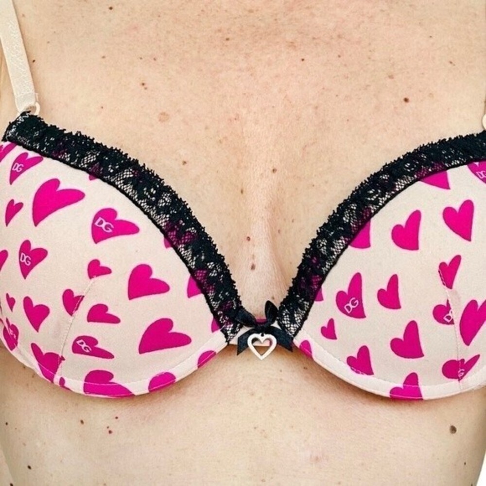 Dolce & Gabbana Vtg. 00s Y2K Pink Heart Outerwear Bra 32C rhinestone - Picture 11 of 16